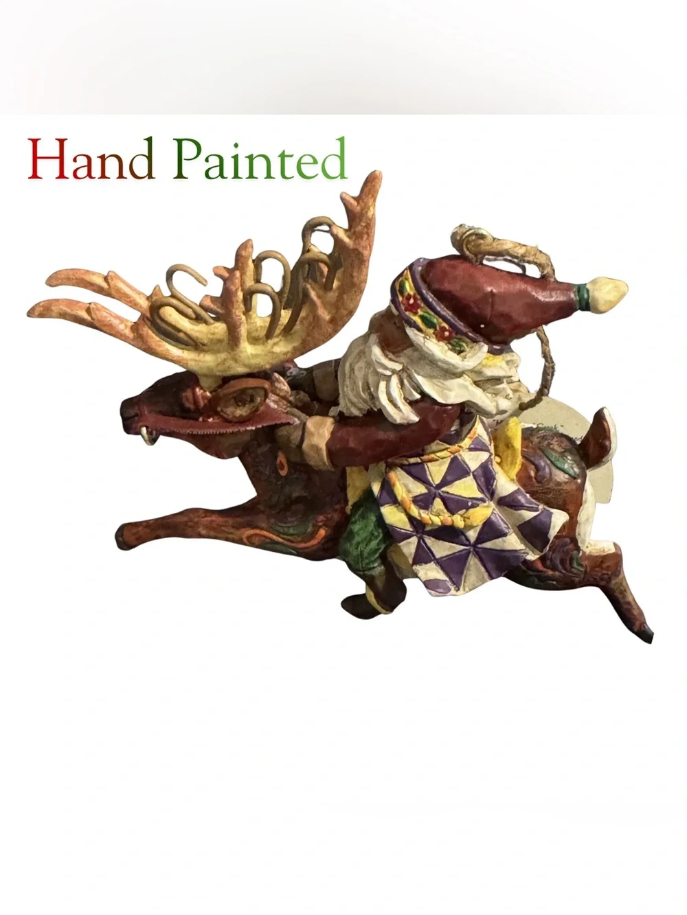 Vintage Jim Shore‎ Hand Painted Santa Riding Reindeer Christmas Ornament